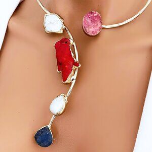 Brand New Artisan Gold Plated Natural Coral Pearl Open Chocker Necklace St…